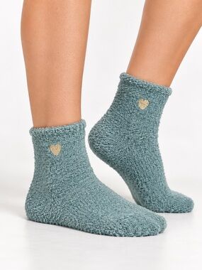 NAHA FLUME “PAMPER ME” Slipper Socks Sea-foam Green Gold Heart Women’s OS